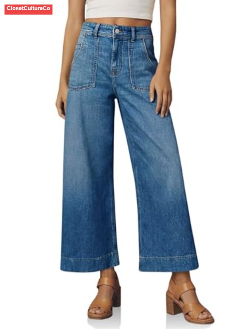 Cropped Wide Leg High Waisted Stretchy Denim Jeans